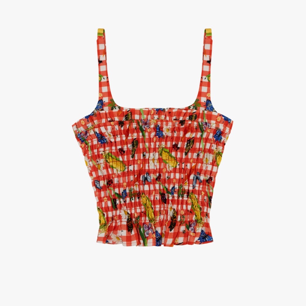 NWT LISA SAYS GAH GARDEN CRITTERS GINGHAM CARA TOP - SIZE XS